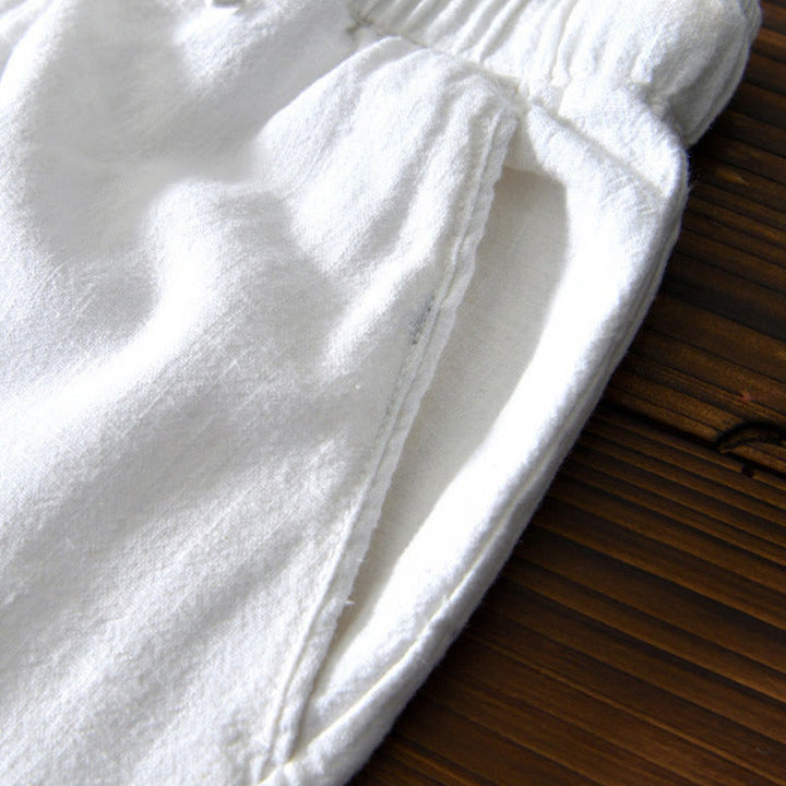 Buddha Stones Casual Solid Color Simple Design Drawstring Ramie Linen Men's Pants With Pockets - image 9