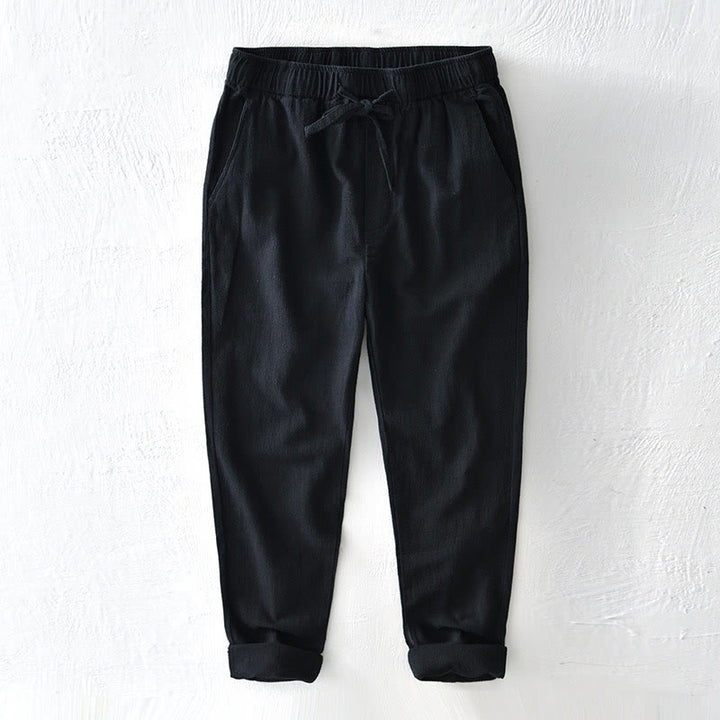 Buddha Stones Casual Solid Color Simple Design Drawstring Ramie Linen Men's Pants With Pockets - Black - US/UK/AU44,EU54 (4XL) - image 13