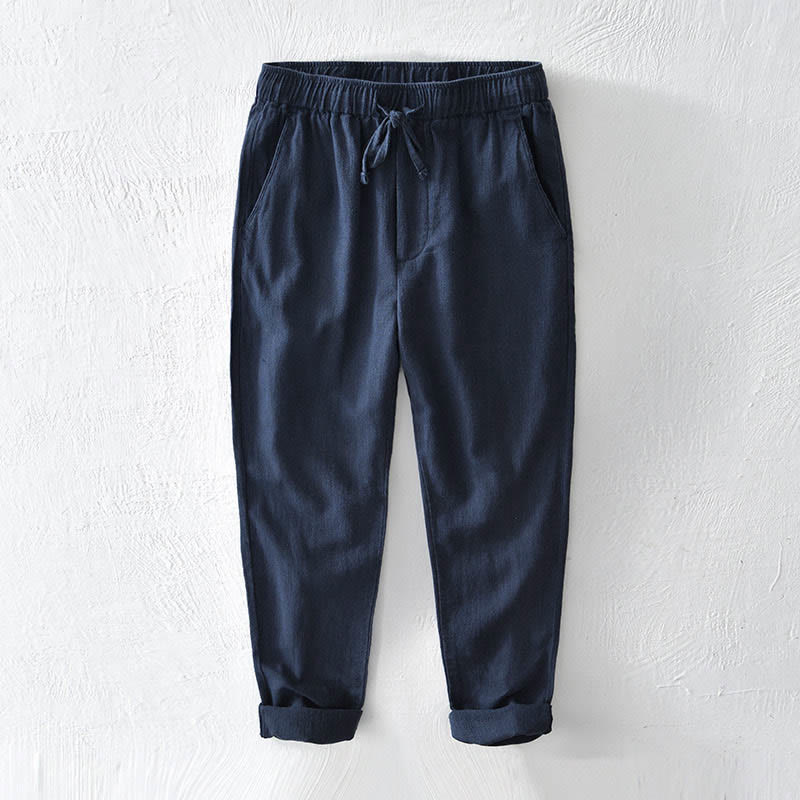 Buddha Stones Casual Solid Color Simple Design Drawstring Ramie Linen Men's Pants With Pockets - Navy - US/UK/AU44,EU54 (4XL) - image 18