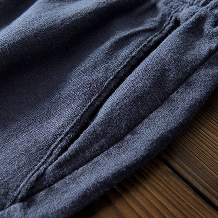 Buddha Stones Casual Solid Color Simple Design Drawstring Ramie Linen Men's Pants With Pockets - image 20