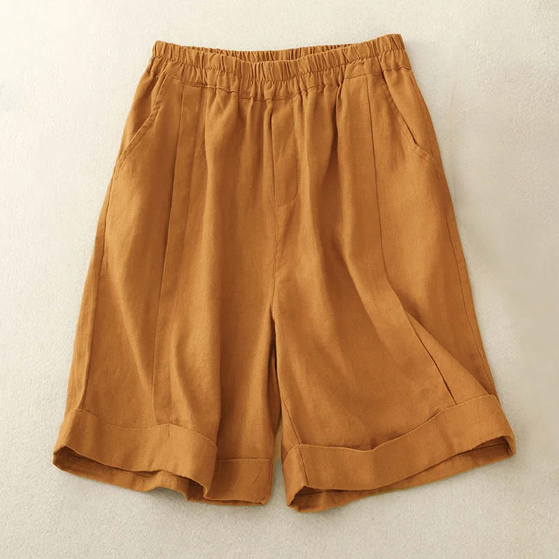 Buddha Stones Casual Solid Color Women's Cotton Shorts With Pockets - Goldenrod - US12,UK/AU16,EU44 (4XL) - image 1
