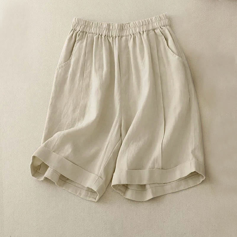 Buddha Stones Casual Solid Color Women's Cotton Shorts With Pockets - Linen - US12,UK/AU16,EU44 (4XL) - image 7