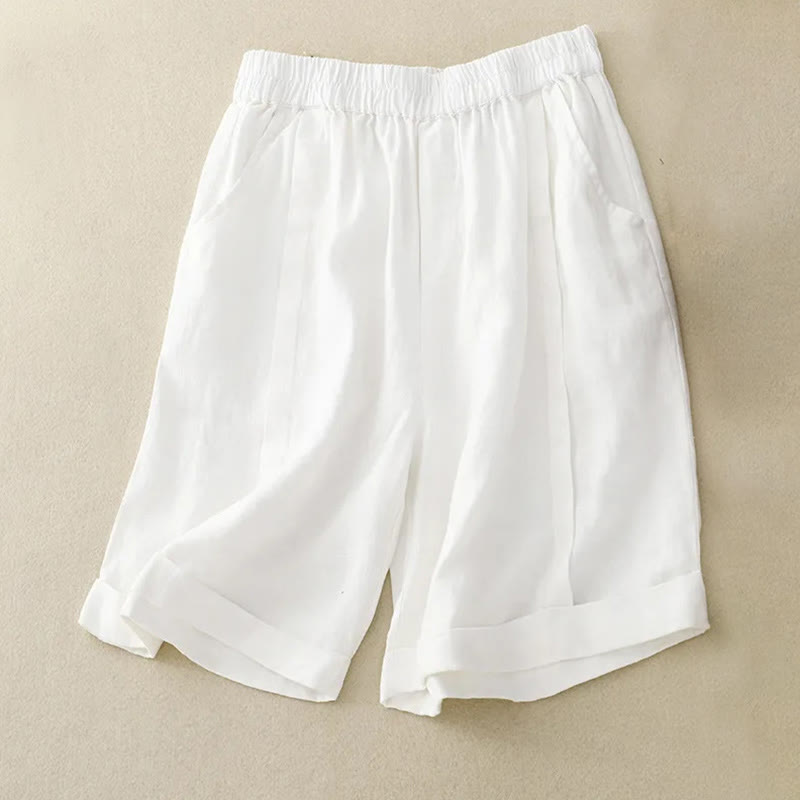 Buddha Stones Casual Solid Color Women's Cotton Shorts With Pockets - White - US12,UK/AU16,EU44 (4XL) - image 31