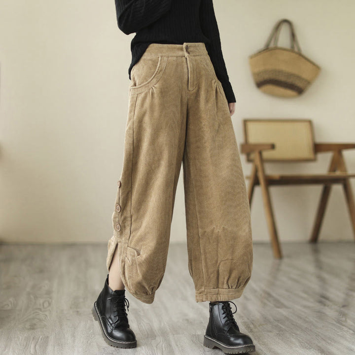Buddha Stones Casual Buttons Leg Opening Design Women's Cotton Corduroy Pants With Pockets - Goldenrod - US8-10,UK/AU12-14,EU40-42 (2XL) - image 1