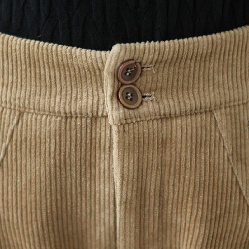 Buddha Stones Casual Buttons Leg Opening Design Women's Cotton Corduroy Pants With Pockets - image 6
