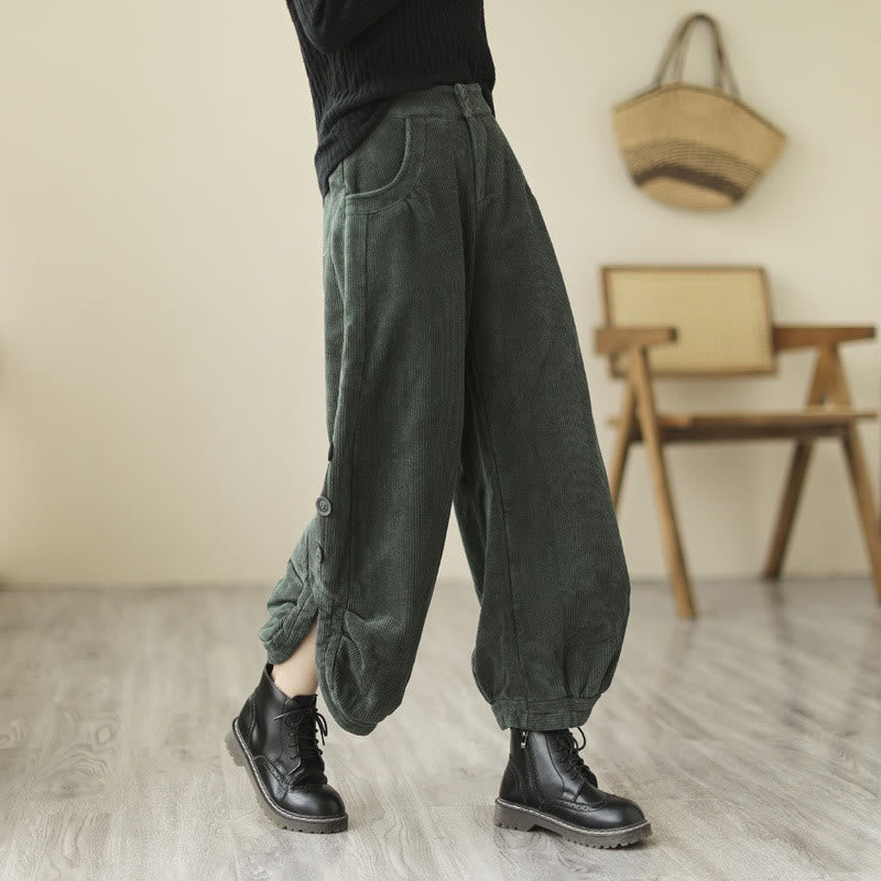 Buddha Stones Casual Buttons Leg Opening Design Women's Cotton Corduroy Pants With Pockets - DarkSlateGray - US8-10,UK/AU12-14,EU40-42 (2XL) - image 14
