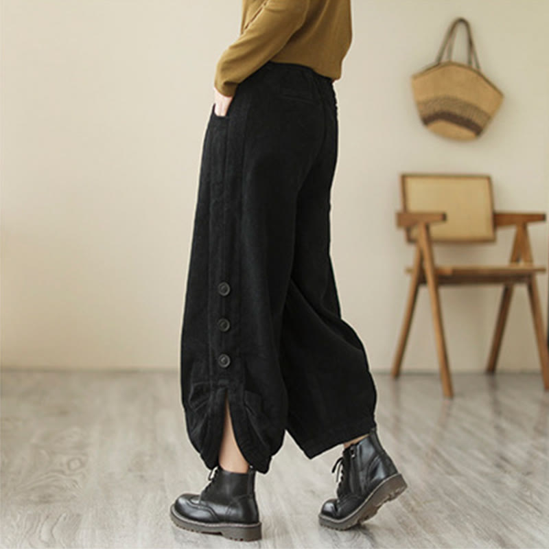 Buddha Stones Casual Buttons Leg Opening Design Women's Cotton Corduroy Pants With Pockets - image 11