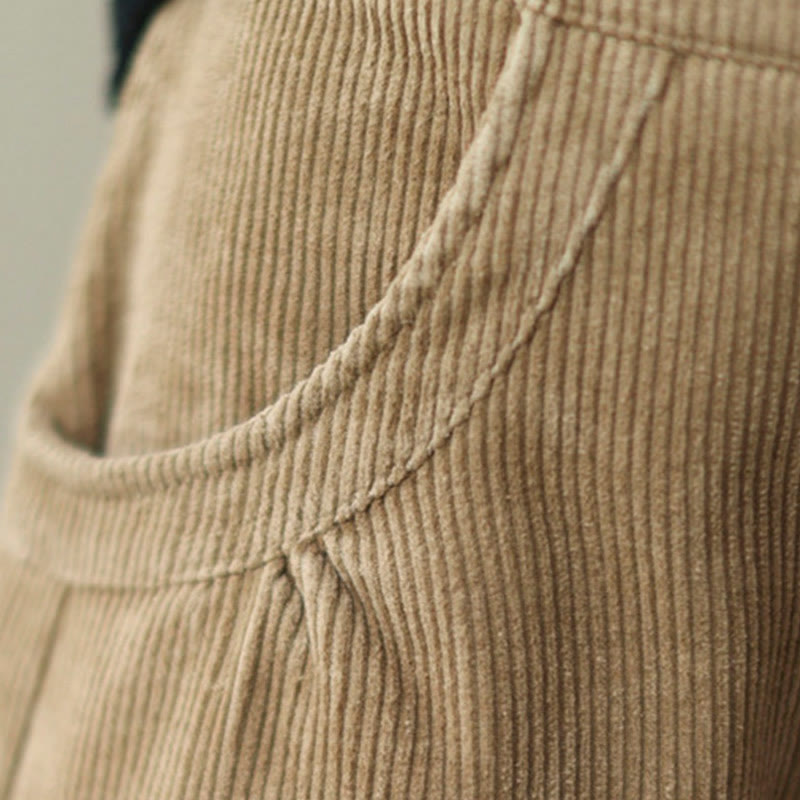 Buddha Stones Casual Buttons Leg Opening Design Women's Cotton Corduroy Pants With Pockets - image 7