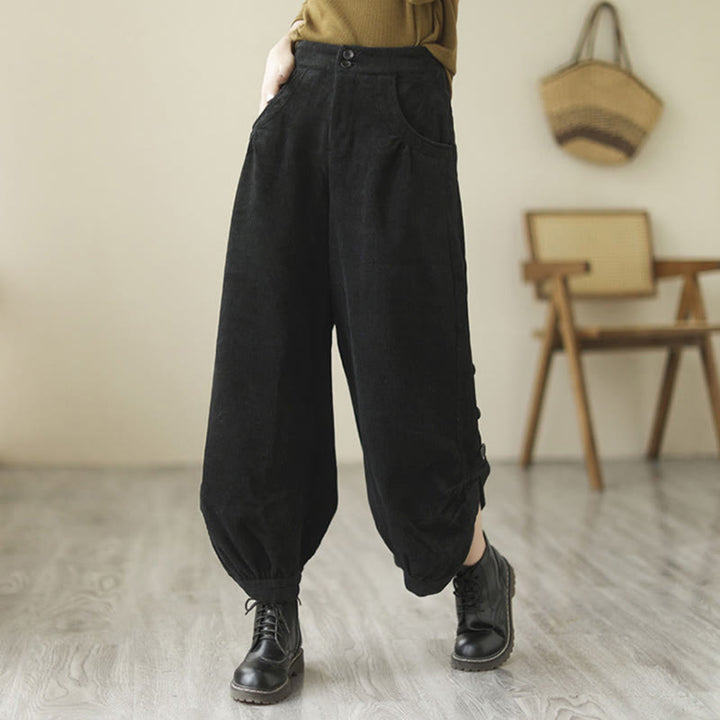 Buddha Stones Casual Buttons Leg Opening Design Women's Cotton Corduroy Pants With Pockets - image 12