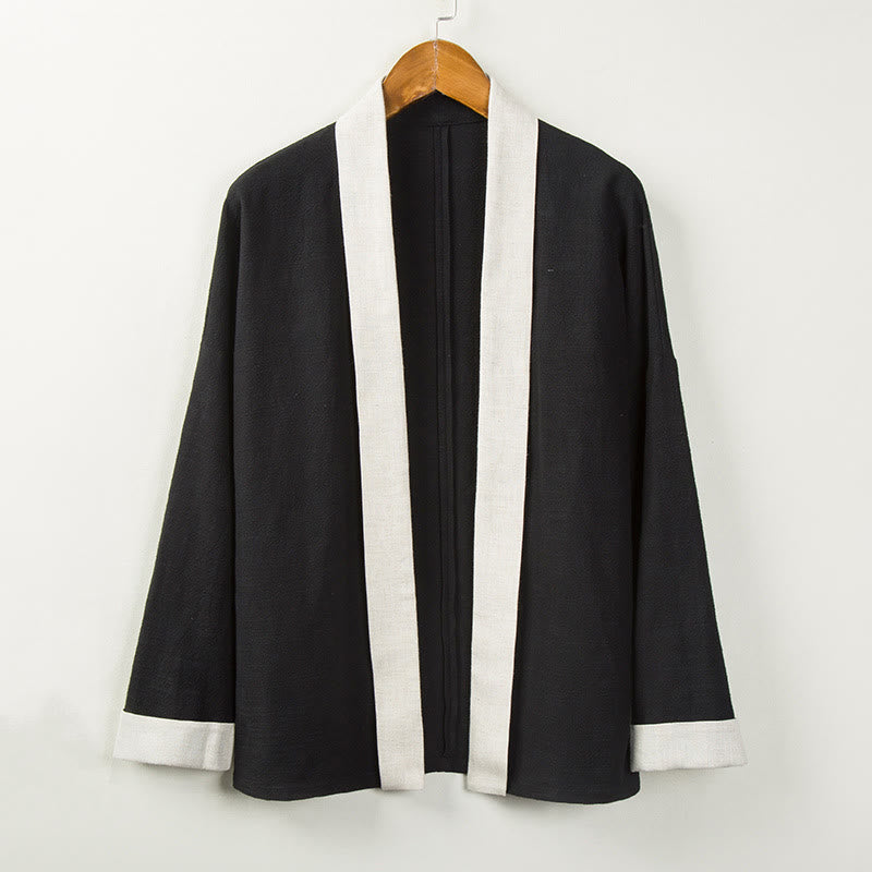 Buddha Stones Winter Solid Color Long Sleeve Open Front Jacket Men's Cotton Kimono - Black - US/UK/AU44,EU54 (4XL) - image 1