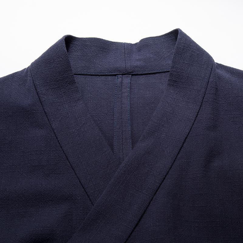 Buddha Stones Chinese Frog-Buttons Long Sleeve Design Open Front Jacket Men's Cotton Linen Kimono - image 9