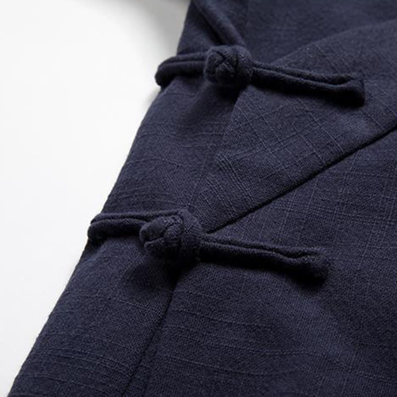 Buddha Stones Chinese Frog-Buttons Long Sleeve Design Open Front Jacket Men's Cotton Linen Kimono - image 10