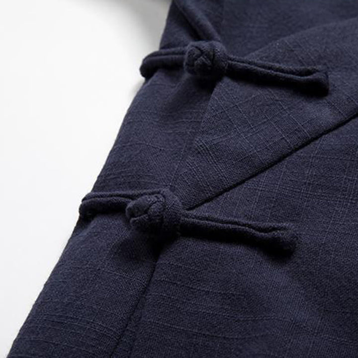 Buddha Stones Chinese Frog-Buttons Long Sleeve Design Open Front Jacket Men's Cotton Linen Kimono - image 10