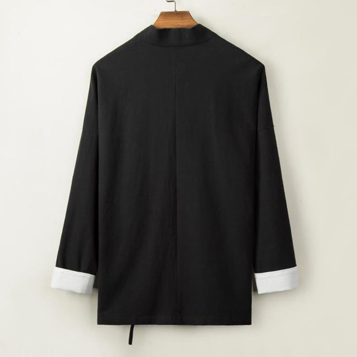 Buddha Stones Chinese Frog-Buttons Long Sleeve Design Open Front Jacket Men's Cotton Linen Kimono - image 4