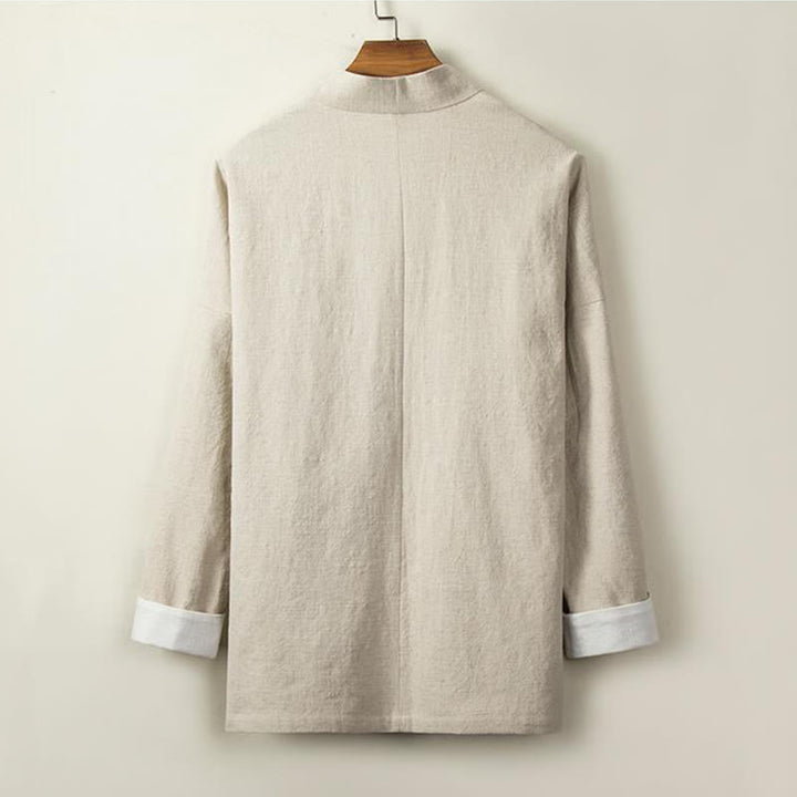 Buddha Stones Chinese Frog-Buttons Long Sleeve Design Open Front Jacket Men's Cotton Linen Kimono - image 2