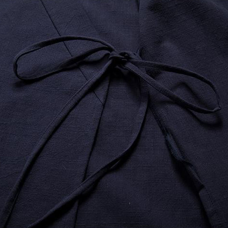 Buddha Stones Chinese Frog-Buttons Long Sleeve Design Open Front Jacket Men's Cotton Linen Kimono - image 11