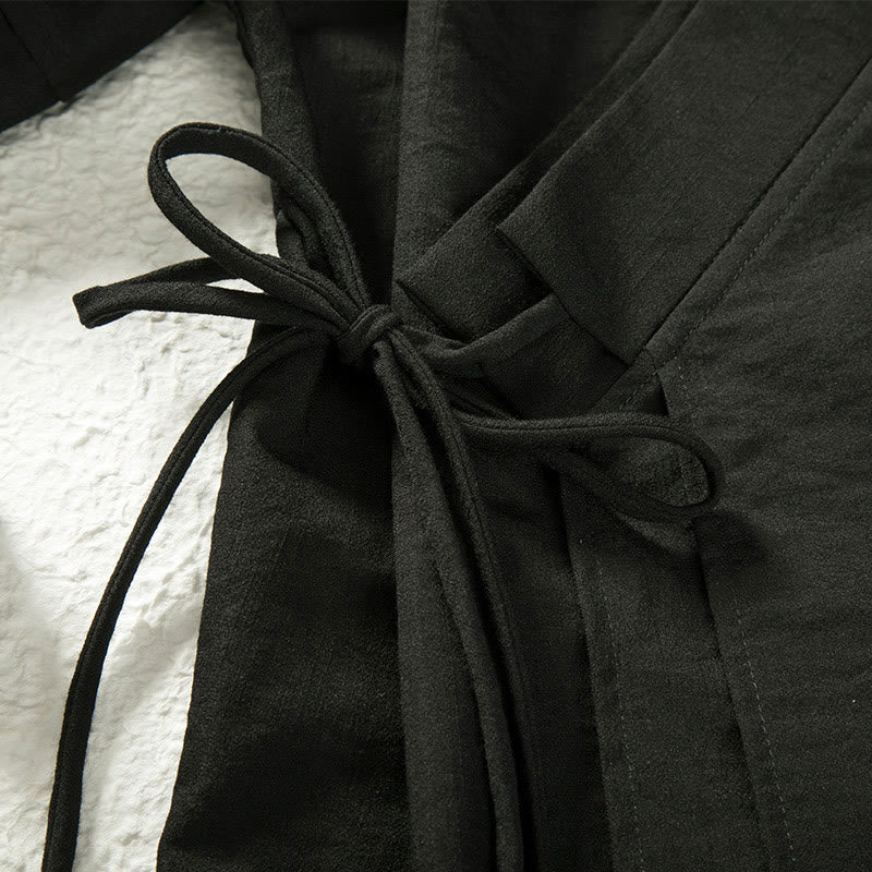 Buddha Stones Lace-Up Design Open Front Jacket Men's Cotton Linen Long Sleeve Kimono - image 4