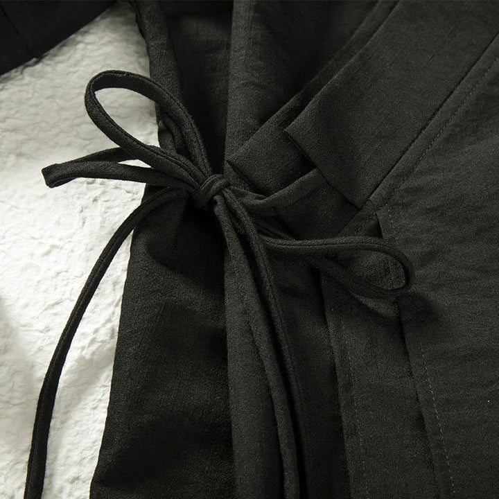 Buddha Stones Lace-Up Design Open Front Jacket Men's Cotton Linen Long Sleeve Kimono - image 4