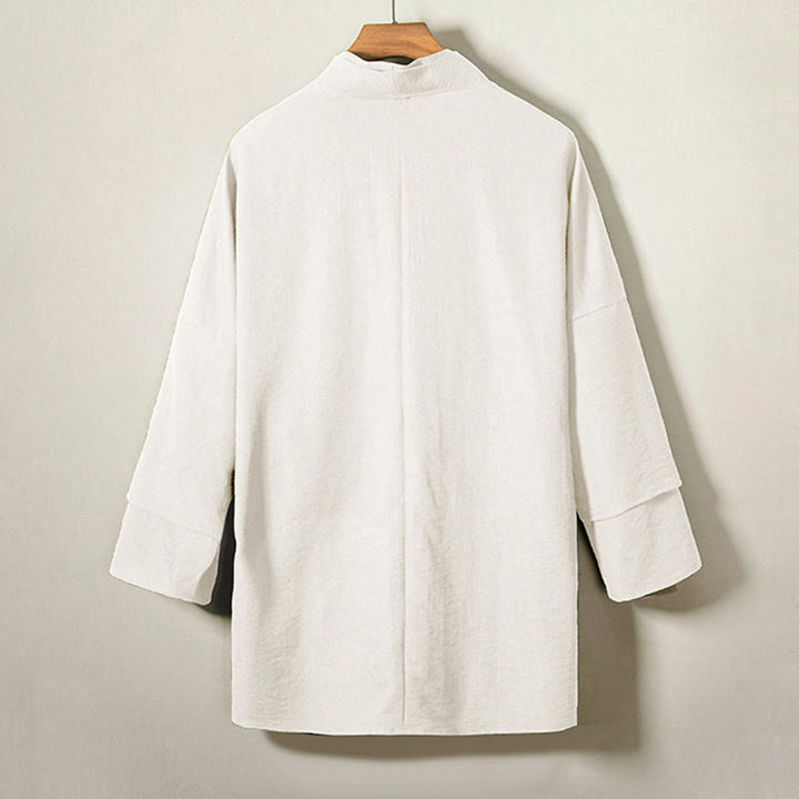 Buddha Stones Lace-Up Design Open Front Jacket Men's Cotton Linen Long Sleeve Kimono - image 8