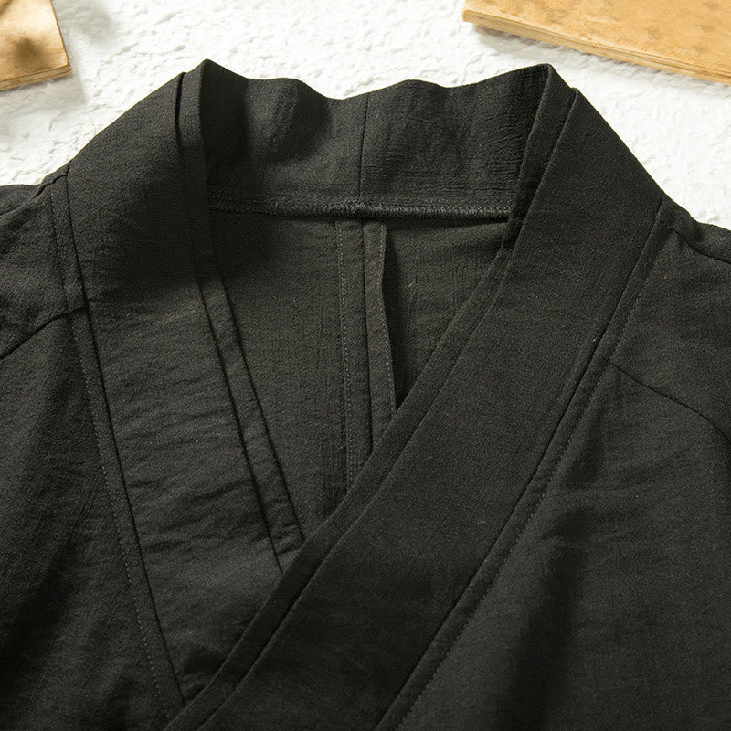 Buddha Stones Lace-Up Design Open Front Jacket Men's Cotton Linen Long Sleeve Kimono - image 3