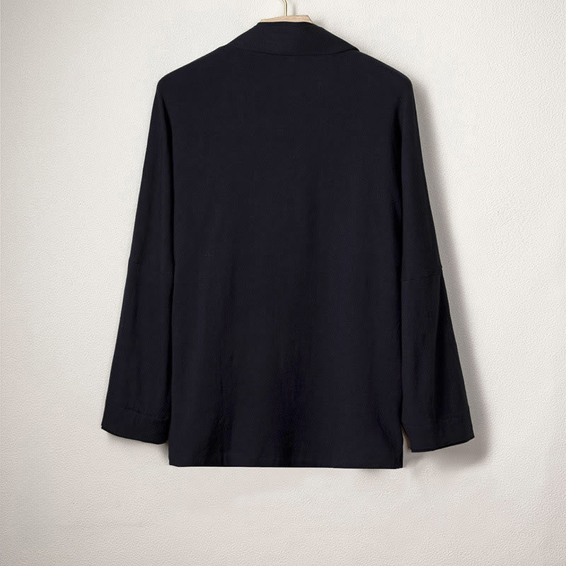 Buddha Stones Men's Plain Design Open Front Jacket Cotton Linen Long Sleeve Kimono - image 4