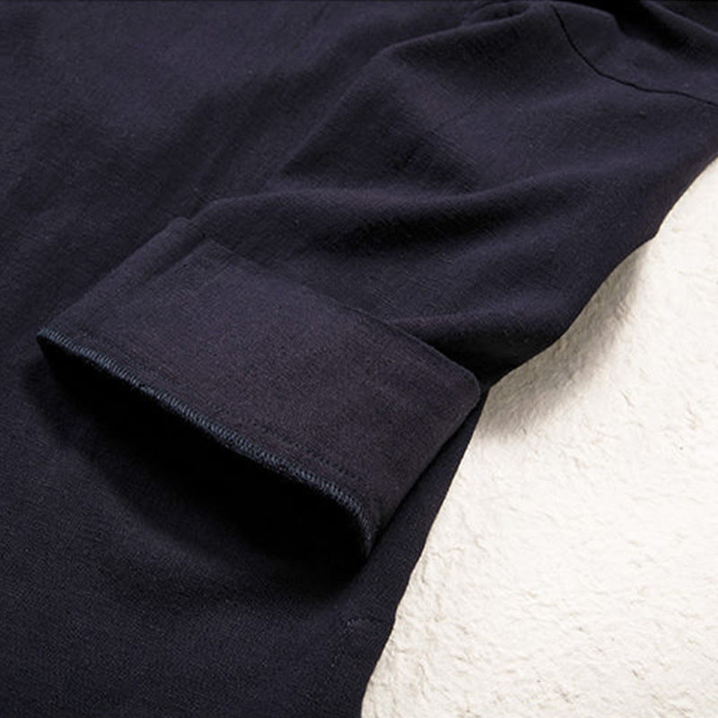 Buddha Stones Men's Plain Design Open Front Jacket Cotton Linen Long Sleeve Kimono - image 7