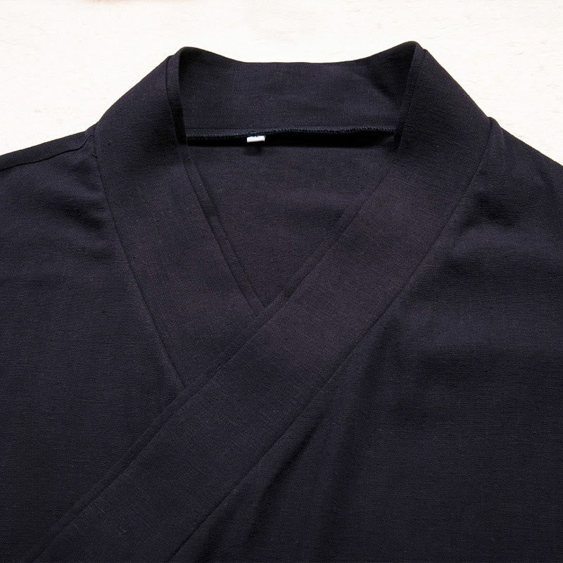 Buddha Stones Men's Plain Design Open Front Jacket Cotton Linen Long Sleeve Kimono - image 5