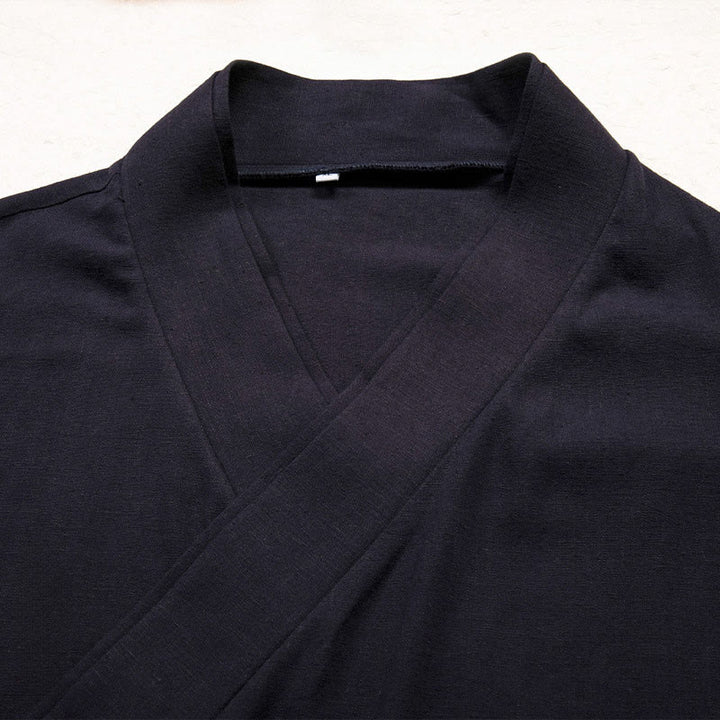 Buddha Stones Men's Plain Design Open Front Jacket Cotton Linen Long Sleeve Kimono - image 5