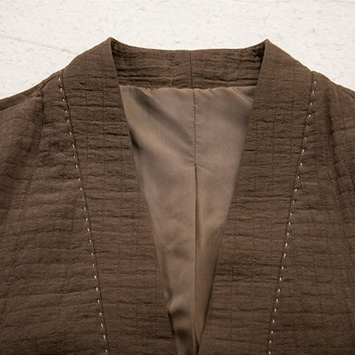 Buddha Stones Men's Plain Pleats Frog-Button Open Front Jacket Cotton Linen Long Sleeve Kimono - image 3