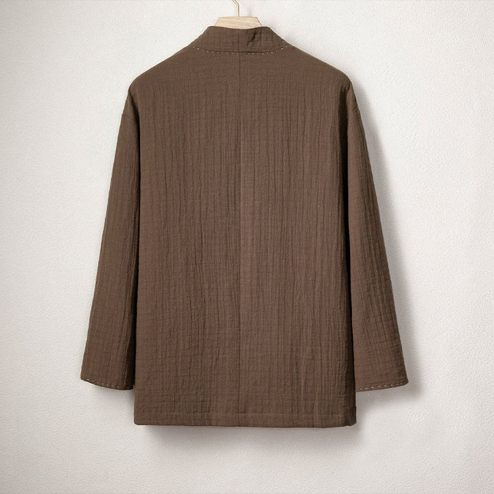 Buddha Stones Men's Plain Pleats Frog-Button Open Front Jacket Cotton Linen Long Sleeve Kimono - image 2