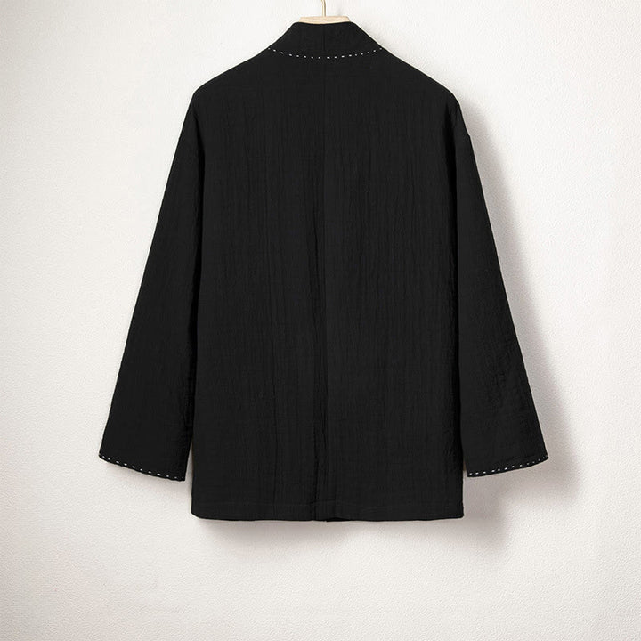 Buddha Stones Men's Plain Pleats Frog-Button Open Front Jacket Cotton Linen Long Sleeve Kimono - image 8