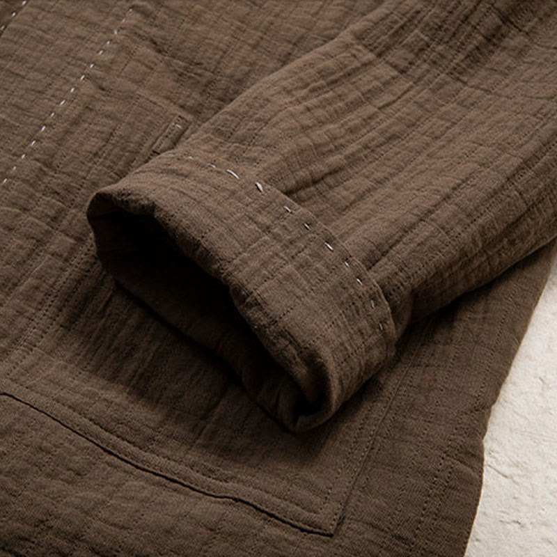 Buddha Stones Men's Plain Pleats Frog-Button Open Front Jacket Cotton Linen Long Sleeve Kimono - image 6