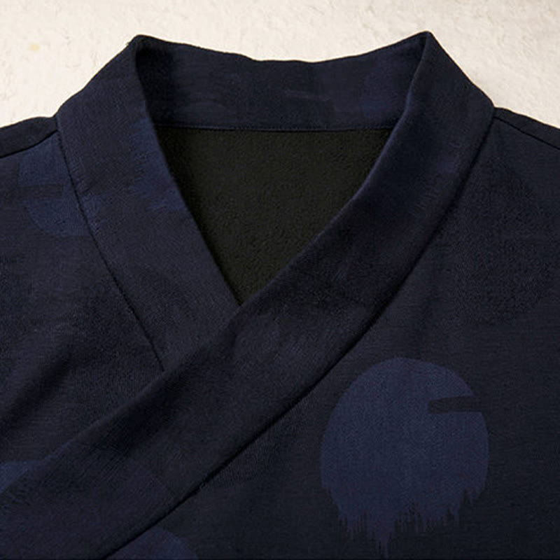 Buddha Stones Jacquard Button Men's Cotton Linen Long Sleeve Fleece-Lined Jacket Shirt - image 2