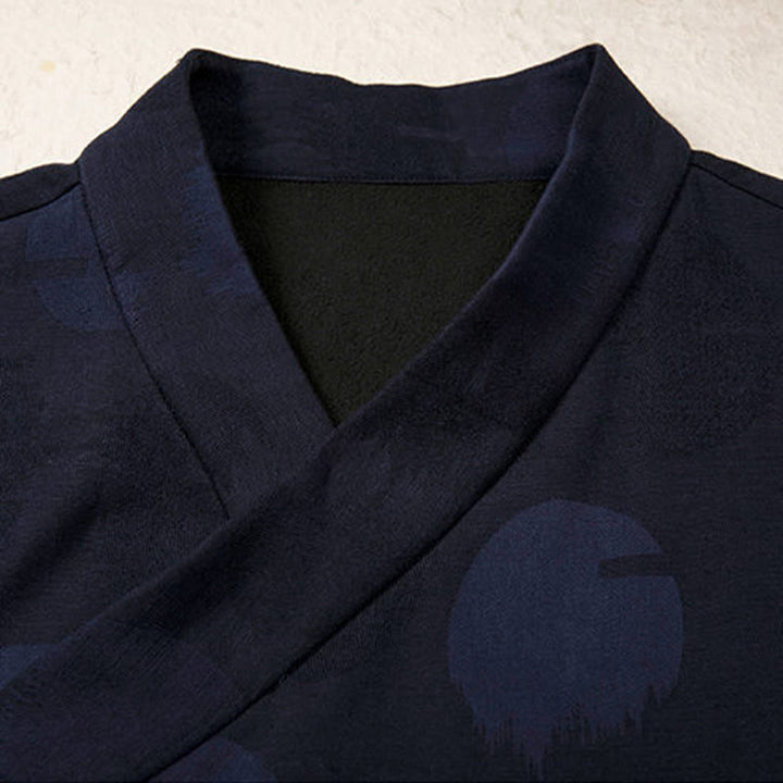 Buddha Stones Jacquard Button Men's Cotton Linen Long Sleeve Fleece-Lined Jacket Shirt - image 2