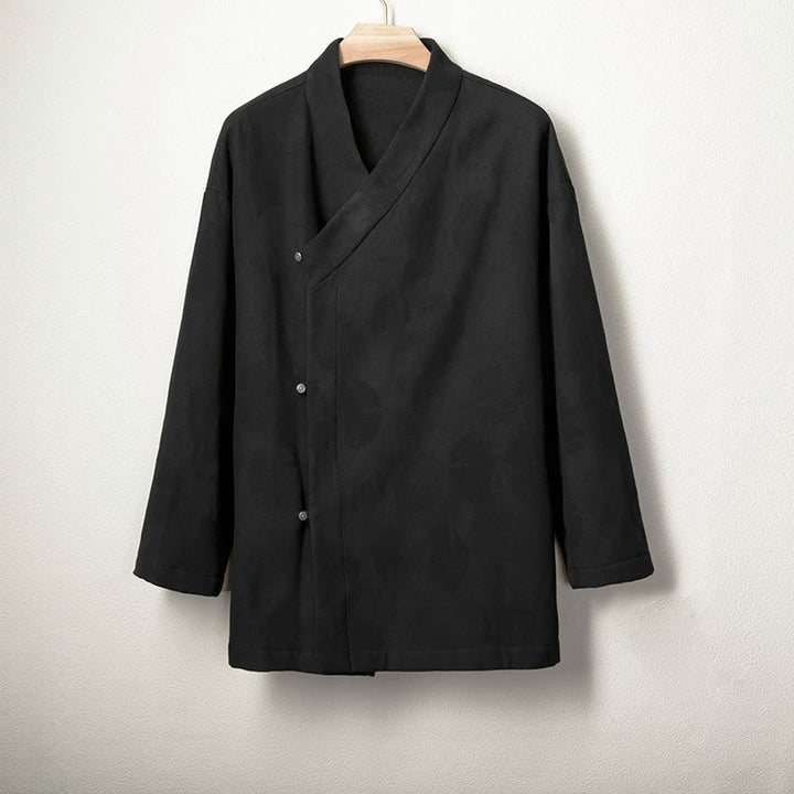 Buddha Stones Jacquard Button Men's Cotton Linen Long Sleeve Fleece-Lined Jacket Shirt - Black - US/UK/AU46,EU56 (4XL) - image 5