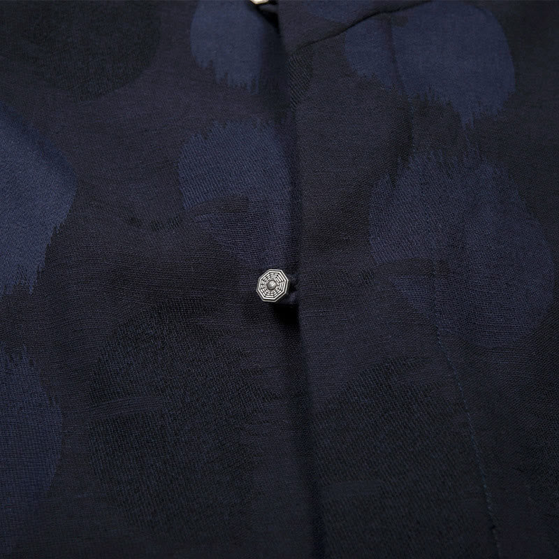 Buddha Stones Jacquard Button Men's Cotton Linen Long Sleeve Fleece-Lined Jacket Shirt - image 3