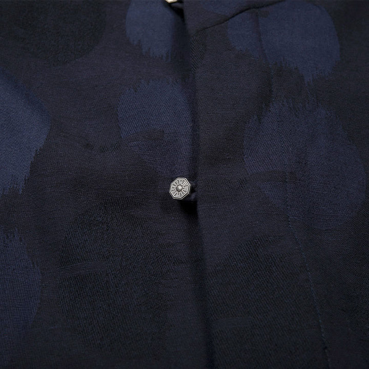 Buddha Stones Jacquard Button Men's Cotton Linen Long Sleeve Fleece-Lined Jacket Shirt - image 3