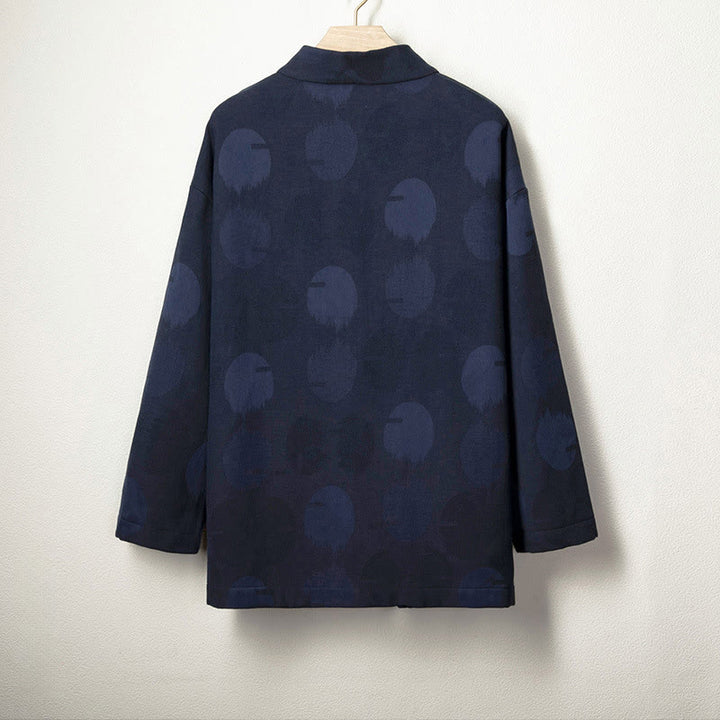 Buddha Stones Jacquard Button Men's Cotton Linen Long Sleeve Fleece-Lined Jacket Shirt - image 1