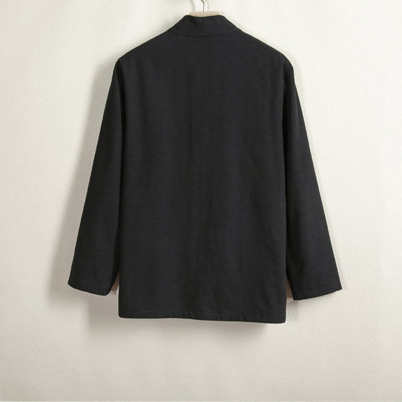 Buddha Stones Men's Long Sleeve Frog-Button Open Front Fleece-Lined Cotton Linen Jacket Kimono - image 11