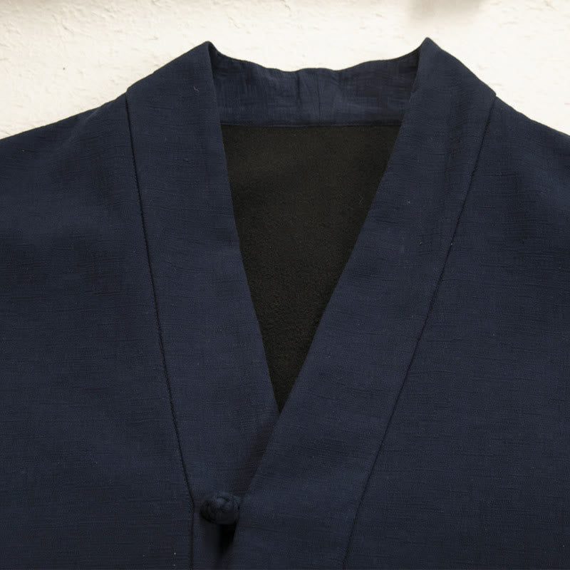 Buddha Stones Men's Long Sleeve Frog-Button Open Front Fleece-Lined Cotton Linen Jacket Kimono - image 3