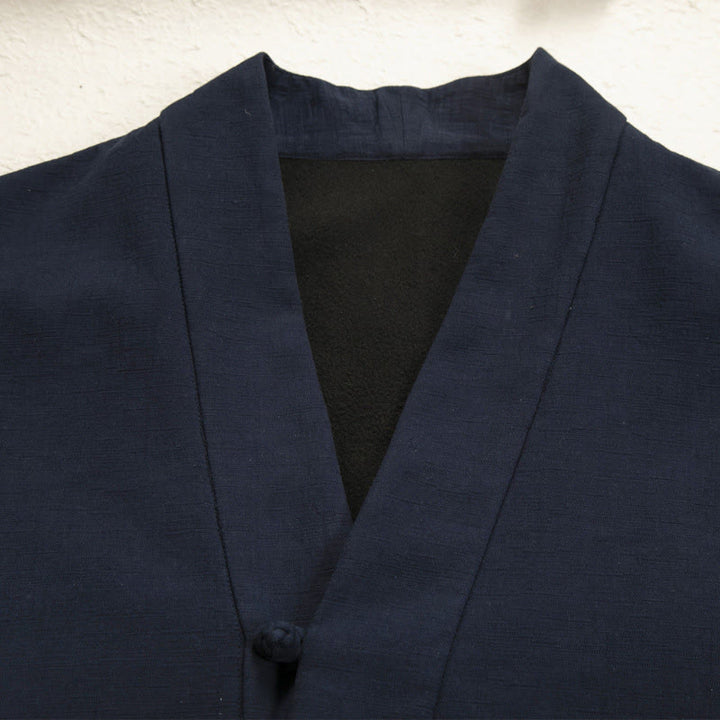 Buddha Stones Men's Long Sleeve Frog-Button Open Front Fleece-Lined Cotton Linen Jacket Kimono - image 3