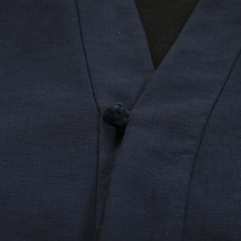 Buddha Stones Men's Long Sleeve Frog-Button Open Front Fleece-Lined Cotton Linen Jacket Kimono - image 4