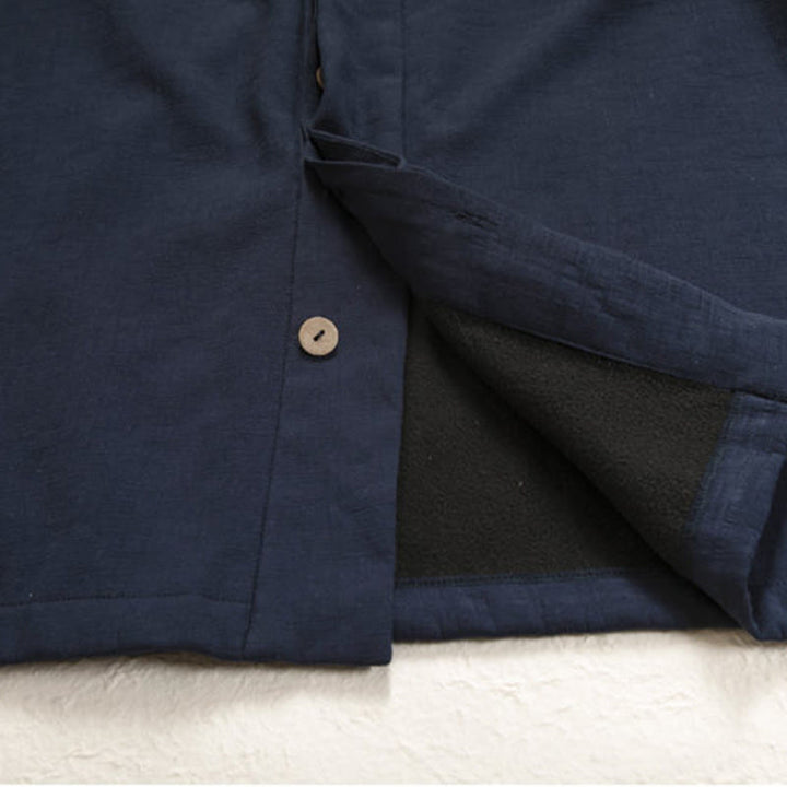 Buddha Stones Men's Long Sleeve Frog-Button Open Front Fleece-Lined Cotton Linen Jacket Kimono - image 7