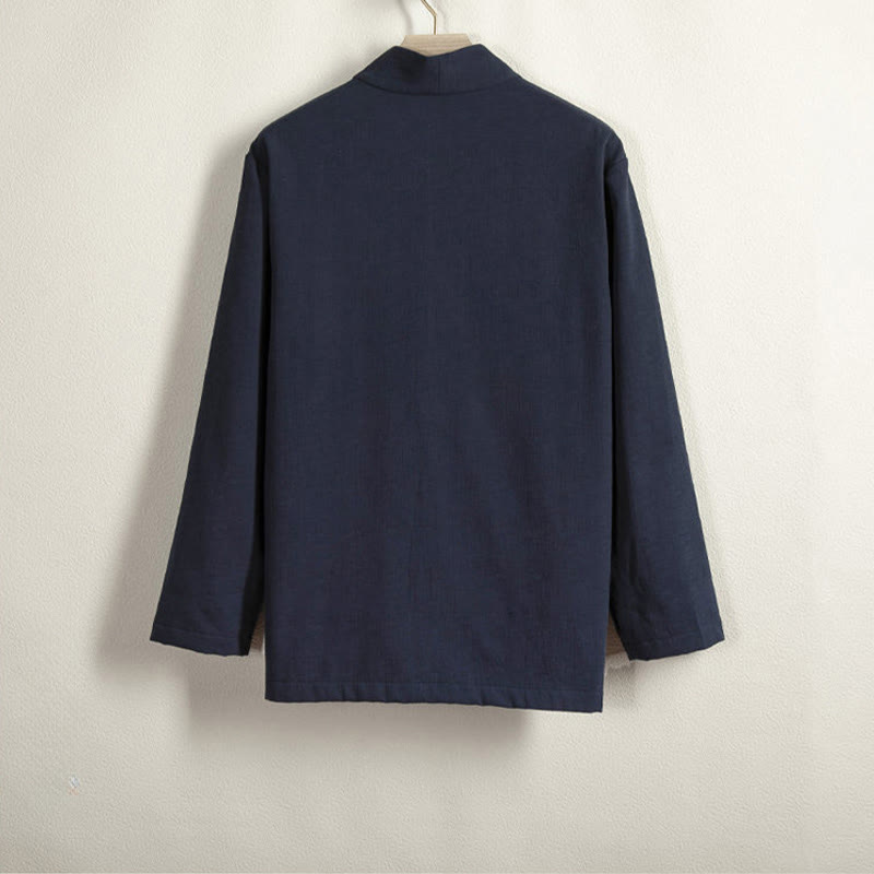 Buddha Stones Men's Long Sleeve Frog-Button Open Front Fleece-Lined Cotton Linen Jacket Kimono - image 2