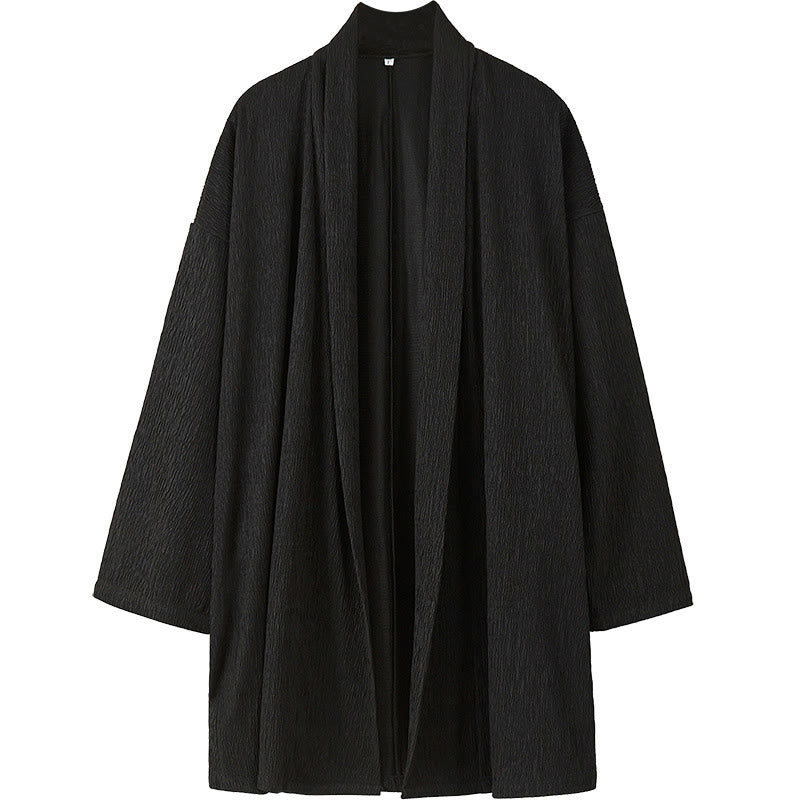 Buddha Stones Spring Pure Color Open Front Cotton Linen Men's Long Sleeve Jacket Kimono - image 10