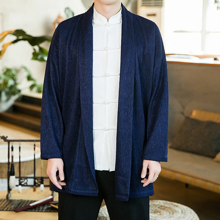 Buddha Stones Spring Pure Color Open Front Cotton Linen Men's Long Sleeve Jacket Kimono - image 12