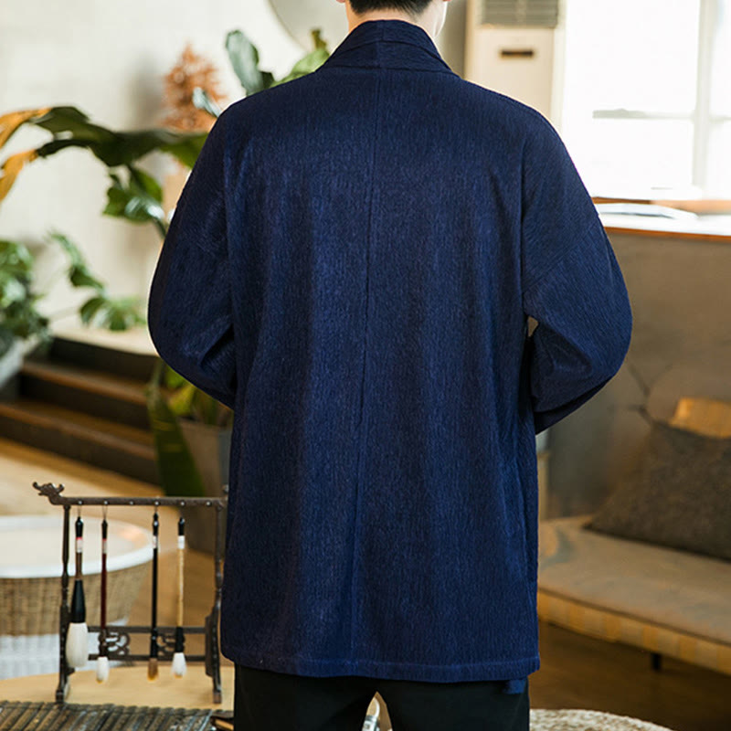 Buddha Stones Spring Pure Color Open Front Cotton Linen Men's Long Sleeve Jacket Kimono - image 13