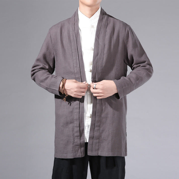 Buddha Stones Plain Simple Design Open Front Cotton Linen Men's Long Sleeve Jacket Kimono - DimGray - US/UK/AU42,EU52 (3XL) - image 29