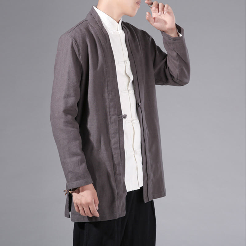 Buddha Stones Plain Simple Design Open Front Cotton Linen Men's Long Sleeve Jacket Kimono - image 32