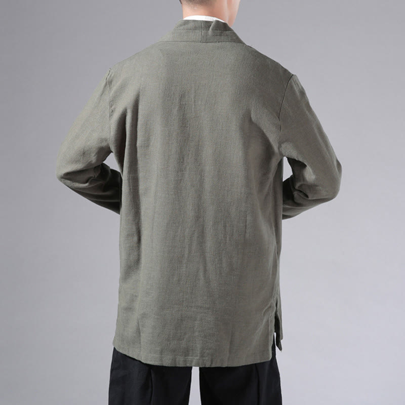 Buddha Stones Plain Simple Design Open Front Cotton Linen Men's Long Sleeve Jacket Kimono - image 5